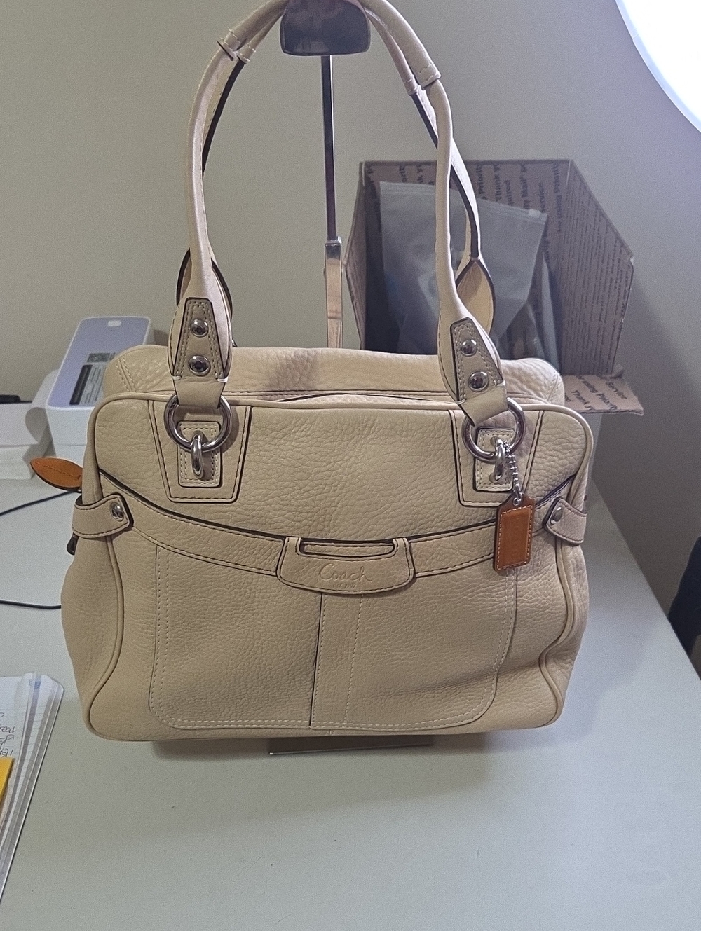 Coach Cream Penelope Leather Shoulder Satchel with Silver Hardware